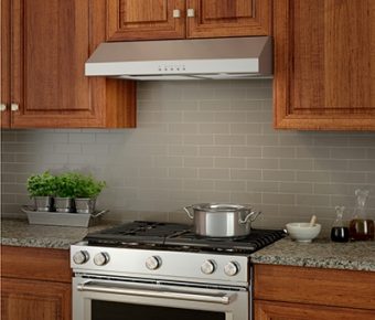 A right view of the Broan-NuTone BCSQ130SS (30") under cabinet range hood for out Top 5 Best Under Cabinet Range Hoods of 2023 listicle