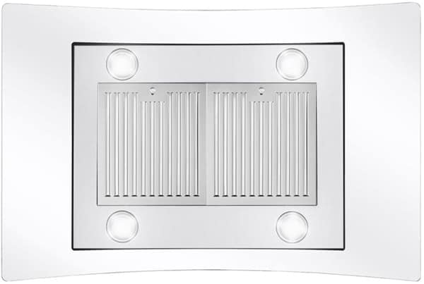 A underside view of the COSMO-668ICS900 island range hood for our Top 3 Best Island Range Hoods of 2023 listicle