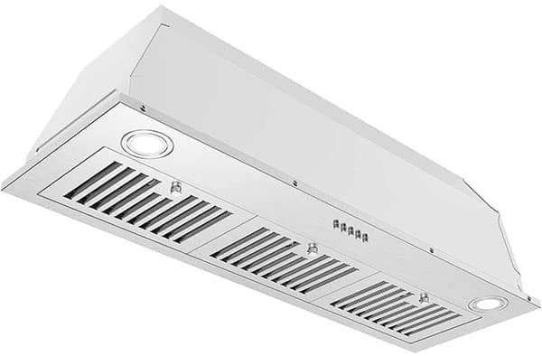 A front view of the JOEAONZ - 0690 36 Range Hood Insert island range hood for our Top 3 Best 36 Range Hood Insert 2023 listicle.