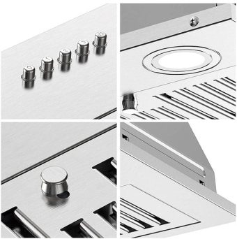 A collage view of the JOEAONZ - 0690 36 Range Hood Insert island range hood for our Top 3 Best 36 Range Hood Insert 2023 listicle.