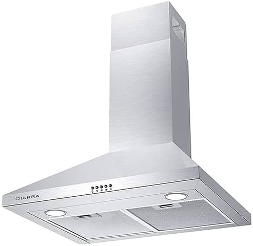 A side view of the 4CIARRA CAS75302 (30") Chimney Range Hood for our Top 5 Wall Mount Chimney Range Hoods of 2022 listicle.
