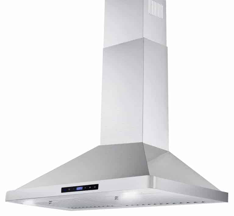 A left side view of the Cosmo 63175S (30") Chimney Range Hood for our Top 5 Wall Mount Chimney Range Hoods of 2022 listicle.