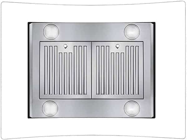 A underside view of the Tieasy Island Range Hood (36") island range hood for our Top 3 Best Island Range Hoods of 2023 listicle.