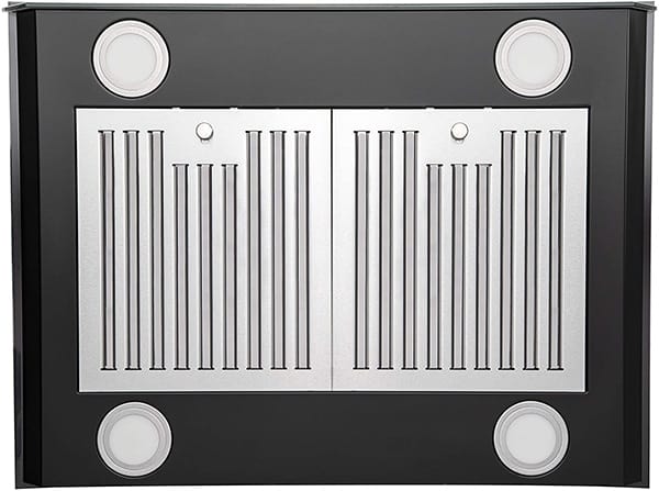 A bottom view of the 2. AKDY AK-RH0481 (36") Chimney Range Hood for our The Top 3 Best Island Range Hoods of 2022 listicle.
