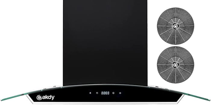 A front view of the 2. AKDY AK-RH0481 (36") Chimney Range Hood for our The Top 3 Best Island Range Hoods of 2022 listicle.