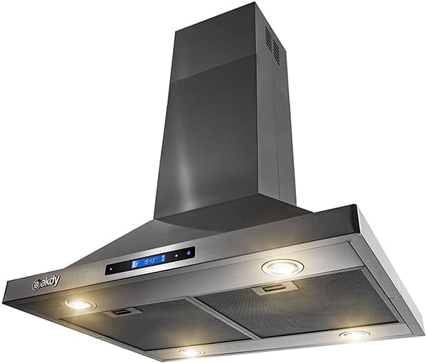 A side view of the 3. AKDY RH0405 (30") Chimney Range Hood for our The Top 3 Best Island Range Hoods of 2022 listicle.