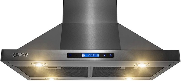 A front view of the 3. AKDY RH0405 (30") Chimney Range Hood for our The Top 3 Best Island Range Hoods of 2022 listicle.