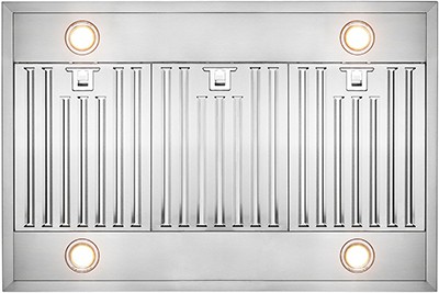 A bottom view of the AKDY AK-RH0217 (36") wall mount range hood for our Top 5 Best Island Range Hoods of 2021 listicle.