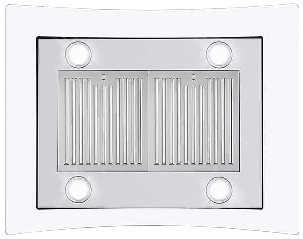 A bottom view of the Cosmo 668ICS750 (30") Chimney Range Hood for our The Top 3 Best Island Range Hoods of 2022 listicle.