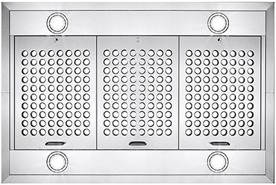 A bottom view of the 5. Golden Vantage GV-RH0219 (36") wall mount range hood for our Top 5 Best Island Range Hoods of 2021 listicle.