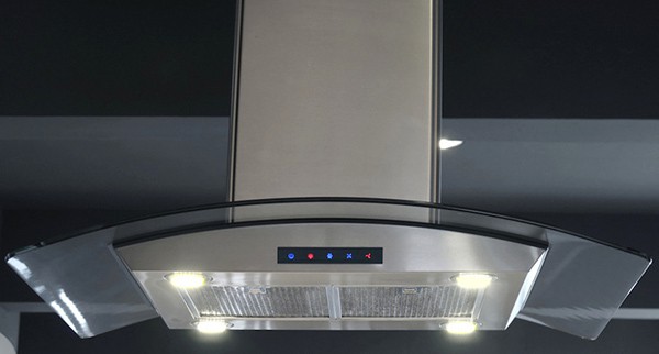 A front view of the Kitchen Bath Collection ISL90A-LED (36") wall mount range hood for our Top 5 Best Island Range Hoods of 2021 listicle.