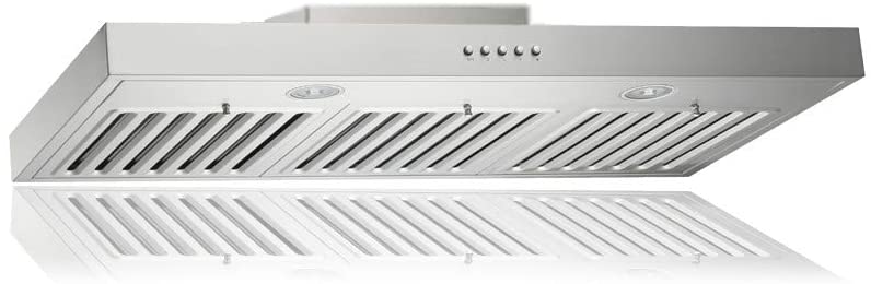 A side view of the KOBE RAX2130SQB-1 Brillia (30") Under Cabinet range hood for our The Top 5 Best Under Cabinet Range Hoods of 2022 listicle.