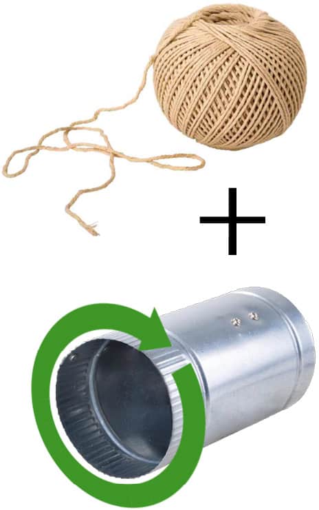 A ball of string and a duct beneath is with a green arrow around the circumference.
