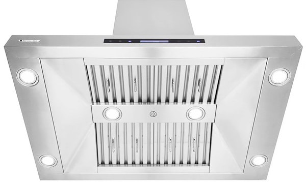 A bottom view of the XtremeAIR PX07-I42 (42") wall mount range hood for our Top 5 Best Island Range Hoods of 2021 listicle.