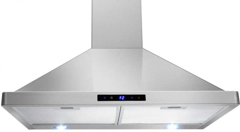 Picture of the AKDY AZ-63175S Review chimney range hood. It's brushed stainless steel in color.