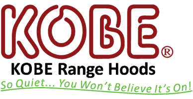 Red, black and green KOBE range hoods logo. It includes their slogan "So Quiet... You Won't Believe It's On!"