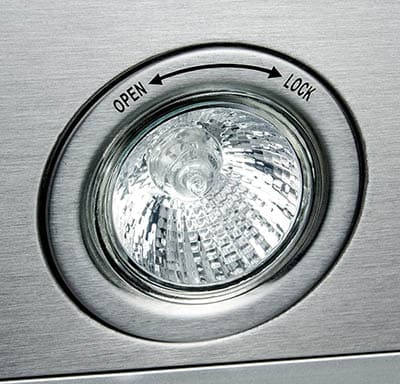 Picture of a spot light in a brushed stainless steel casing