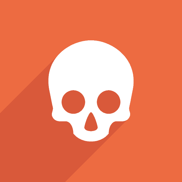 Red background with a white cartoon skull on it. The lighting is coming from the top right so there's a shadow below the skull in the lower left.